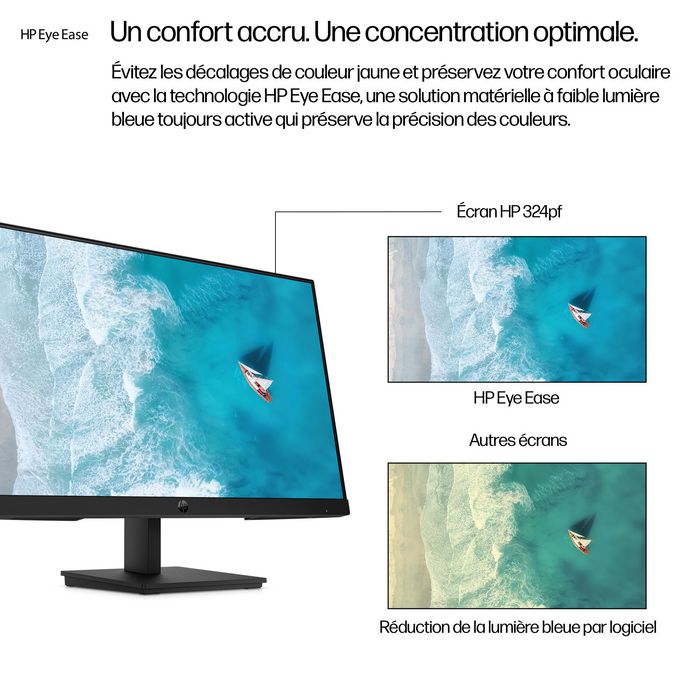 HP Moniteur FHD HP Series 3 Pro - 324pf, 23.8 Pouces (100 Hz, Anti-scintillement, HP Eye Ease, Pied Réglable)