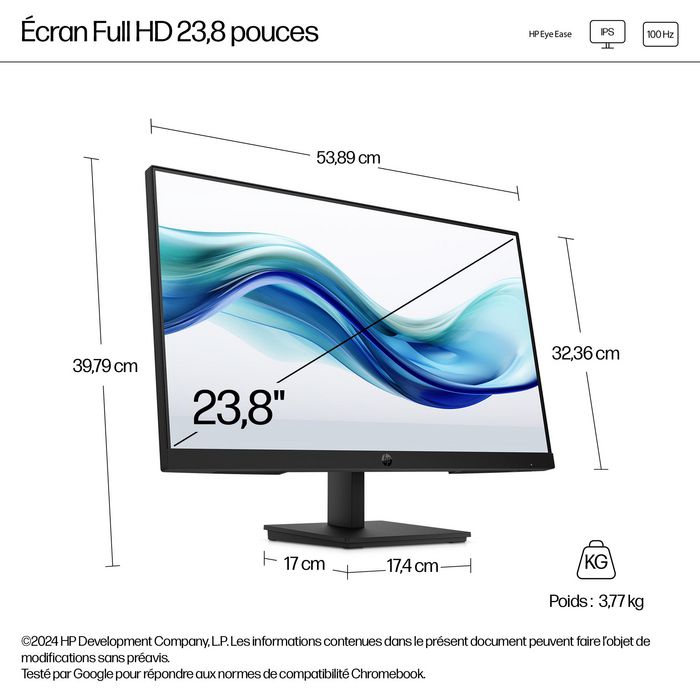 HP Moniteur FHD HP Series 3 Pro - 324pf, 23.8 Pouces (100 Hz, Anti-scintillement, HP Eye Ease, Pied Réglable)