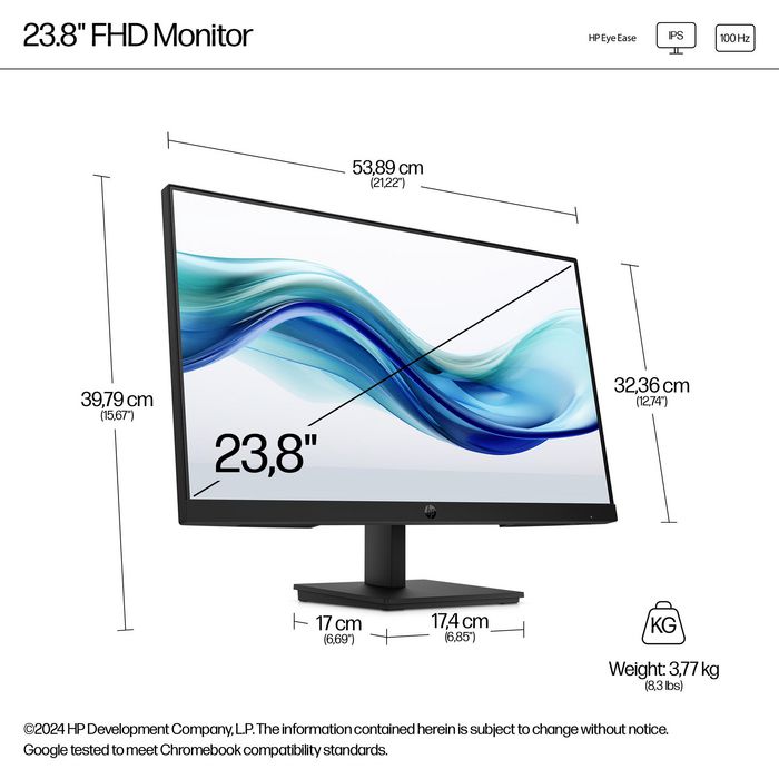 HP Moniteur FHD HP Series 3 Pro - 324pf, 23.8 Pouces (100 Hz, Anti-scintillement, HP Eye Ease, Pied Réglable)