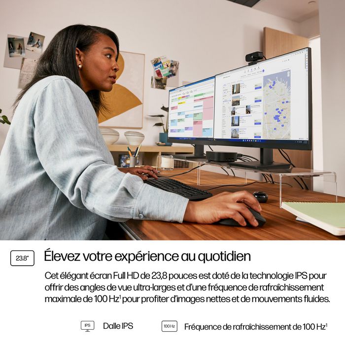 HP Moniteur FHD HP Series 3 Pro - 324pf, 23.8 Pouces (100 Hz, Anti-scintillement, HP Eye Ease, Pied Réglable)