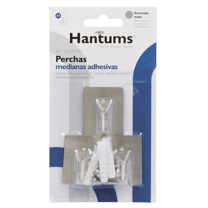 Hantums Pack de 3 perches moyennes adhésives 26x43mm cromées