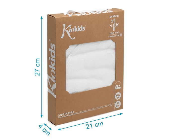 KioKids Toilette de Bain pour Bébé en Bambou Blanc 76x76 cm avec Capuche - Doux, Absorbant, Certifié Oeko-Tex - Écofriendly +0 mois