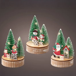 Lumineo Figurine décorative de Noël en bois avec LED, modèles variés, Ø8 x 12 cm, lumière chaude, minuterie