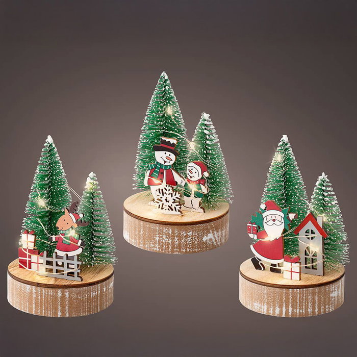 Lumineo Figurine décorative de Noël en bois avec LED, modèles variés, Ø8 x 12 cm, lumière chaude, minuterie Lumineo Figurine décorative de Noël en bois avec LED, modèles variés, Ø8 x 12 cm, lumière chaude, minuterie