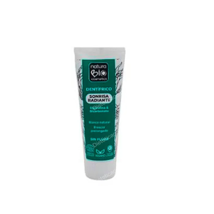 Naturabio Cosmetics Dentifrico Sonrisa Radiante - Dentifrice à l'Espirulina et Bicarbonate 75 ml - Pour Dents Blanches et Saines - Bio, Végan, Sans Fluor, Sans Sulfates Naturabio Cosmetics Dentifrico Sonrisa Radiante - Dentifrice à l'Espirulina et Bicarbonate 75 ml - Pour Dents Blanches et Saines - Bio, Végan, Sans Fluor, Sans Sulfates