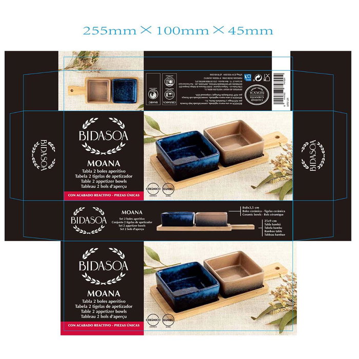 Tabla Aperitivo Bambú Cerámica Moana Bidasoa 25x9,5x4,5 cm