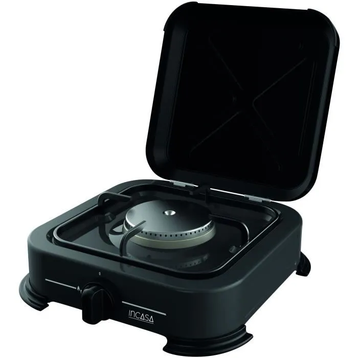 Incasa Réchaud à Gaz d'Extérieur 1 Feu 016464 2.2 kW Noir pour Camping et Repas en Plein Air, Compact et Léger