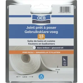 Geb - Joint prêt à poser blanc brillant 15 mm x 3.35 m - Pour baignoire, lavabo, évier - Adhésif universel résistant à l'eau