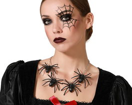 Collier araignées noires avec chaîne transparente pour déguisement de sorcière ou d'araignée