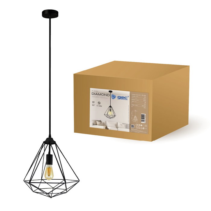 GSC Evolution Lampe suspendue Diamond E27 1M Negro GSC Evolution Lampe suspendue Diamond E27 1M Negro