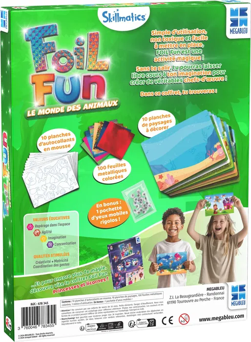Megableu Activité Créative Foil Fun Royaume des Animaux - Oeuvres Magiques Faciles à Créer - Jeu en Français - Idéal Enfant