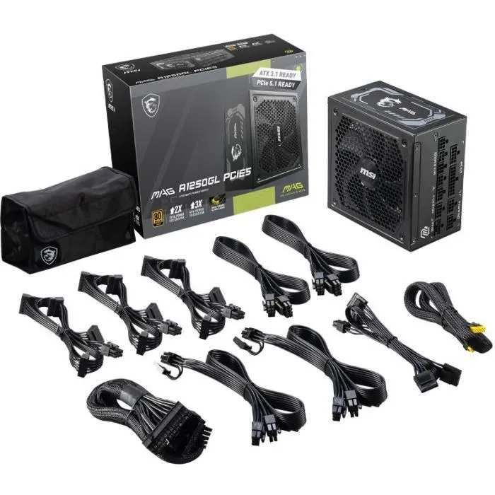 MSI Alimentation PC MAG A1250GL PCIE5 1250W 80 PLUS Gold - Noir (Réf. 306-7ZP9A11-CE0)