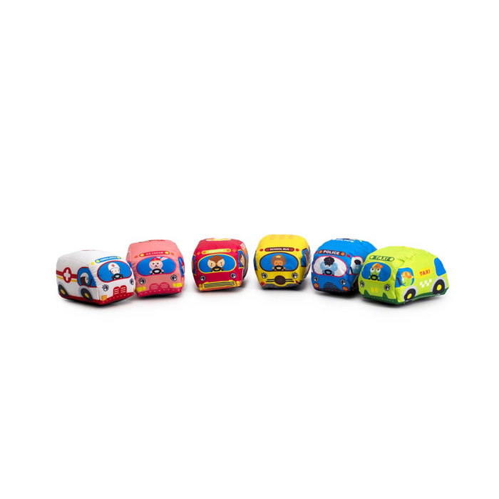 Tachan - Tapis de jeu avec routes en tissu et 6 voitures (pompiers, police, taxi) - Jouet éducatif pour enfants dès 12 mois
