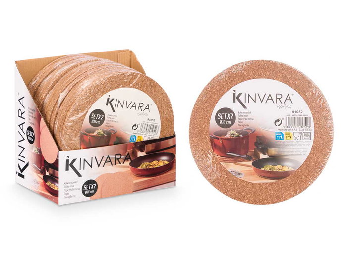 Kinvara Lot de 2 sets de table ronds en liège 18 cm naturels (Set de 12)