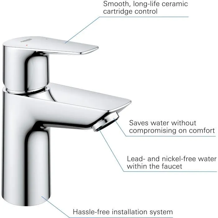 Grohe - Mitigeur Lavabo Monocommande Chrome - Taille S - Réf. Grohe - Hauteur 174 mm - Économie d'eau - Garantie 5 ans