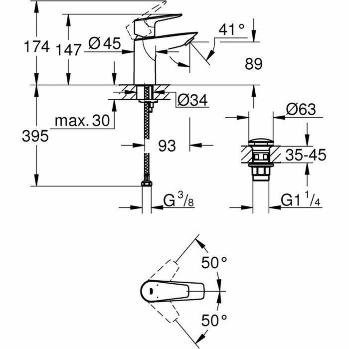 Grohe Mitigeur monocommande Lavabo Start Edge Taille S Chromé