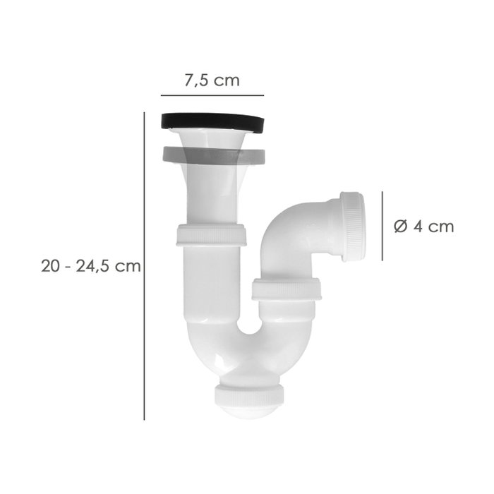 ABRISA Siphon courbe extensible T-30-C avec valve et bouchon 1 1/2 pouces, Ø 40 mm ABRISA Siphon courbe extensible T-30-C avec valve et bouchon 1 1/2 pouces, Ø 40 mm
