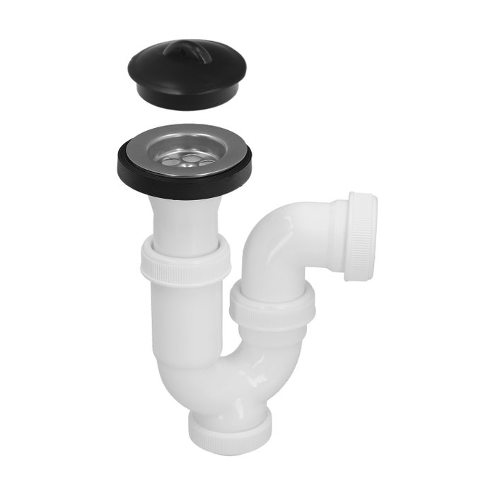 ABRISA Siphon courbe extensible T-30-C avec valve et bouchon 1 1/2 pouces, Ø 40 mm ABRISA Siphon courbe extensible T-30-C avec valve et bouchon 1 1/2 pouces, Ø 40 mm
