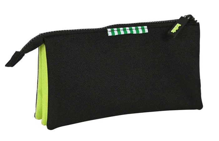 Safta Portatodo Triple Real Betis Balompie, Sac 3 compartiments polyester 600D, 22 x 12 x 3 cm, Noir et vert lime, Dès 3 ans