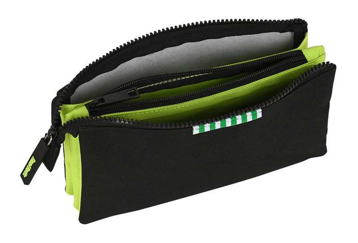 Safta Portatodo Triple Real Betis Balompie, Sac 3 compartiments polyester 600D, 22 x 12 x 3 cm, Noir et vert lime, Dès 3 ans