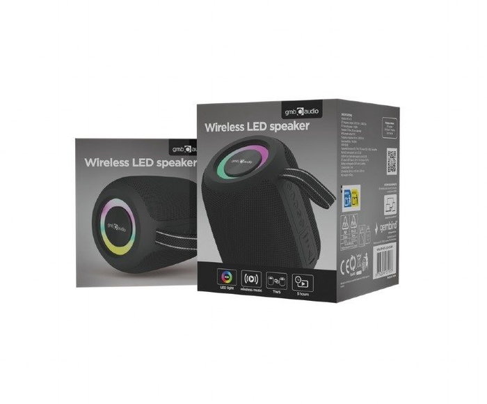 GEMBIRD SPK-BT-LED-05-BK Haut-parleur Bluetooth portable avec LED RGB - Noir