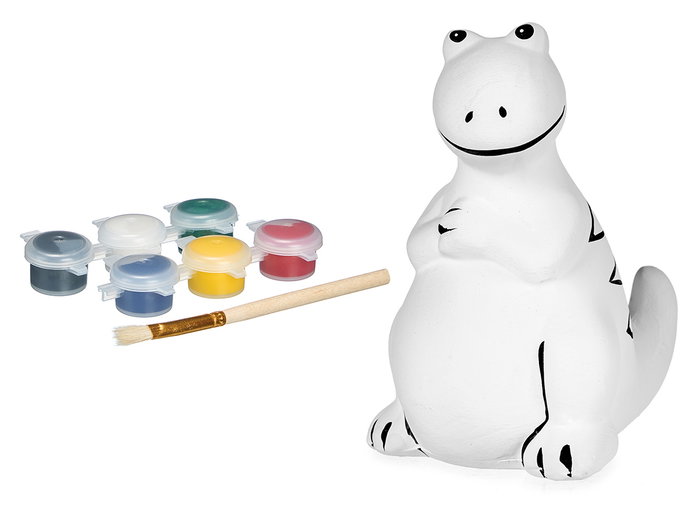 Pincello Tirelire Dinosaure Assis Céramique à Peindre avec Pinceaux 10x13x8 cm Blanc (Set de 24)
