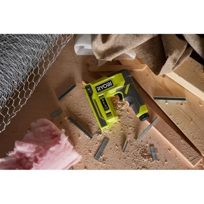 Ryobi Agrafeuse-Cloueuse 4V USB Lithium - Compatible Agrafes T50, JT21, T25 et Pointes 18G - Livrée avec 1100 Agrafes T50 et 250 Pointes 18G