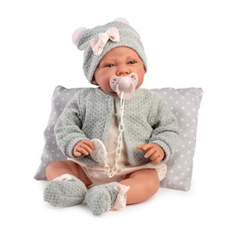 Muñecas Antonio Juan Poupée Nouveau-né Lua Gris avec Coussin 42 cm - Référence 33086 - Pour Enfants dès 3 ans