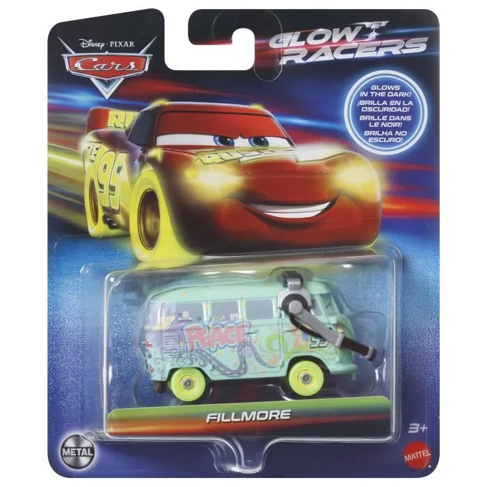 Mattel - Lot de 5 véhicules Mini Cars en die-cast 1:55 phosphorescents - Personnages brillent dans le noir - Jouet enfant à partir de 3 ans