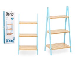 Berilo Étagère Escalier 3 Niveaux Bambou Bleu Naturel 40x81x30 cm