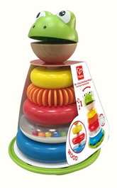 Hape - Aros apilables del señor rana - Jouet d'empilement 5 anneaux - 12x12x12 cm - Bois de hêtre et MDFABS - Dès 12 mois