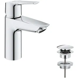 Grohe Mitigeur de lavabo monocommande QuickFix Start S - Économiseur d'eau - Bonde clic-clac incluse - Chrome - Installation facile
