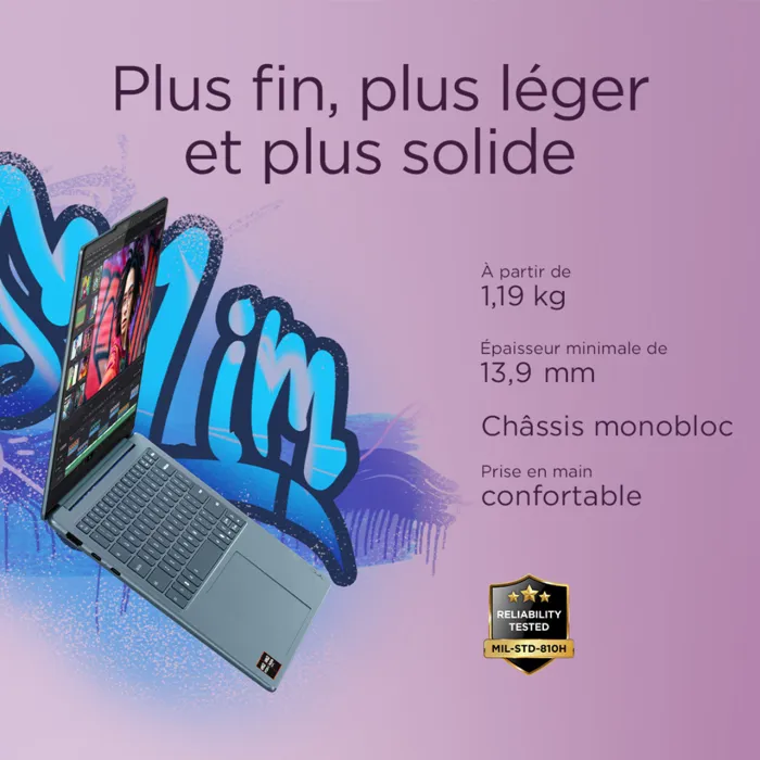 PC Portable Lenovo Yoga Slim 7 14AKP10 - Windows 11 - Écran 14'' OLED - Processeur AMD Ryzen 7 AI 350 - Copilot+ - 32 Go RAM - 1 To SSD - Clavier AZERTY PC Portable Lenovo Yoga Slim 7 14AKP10 - Windows 11 - Écran 14'' OLED - Processeur AMD Ryzen 7 AI 350 - Copilot+ - 32 Go RAM - 1 To SSD - Clavier AZERTY