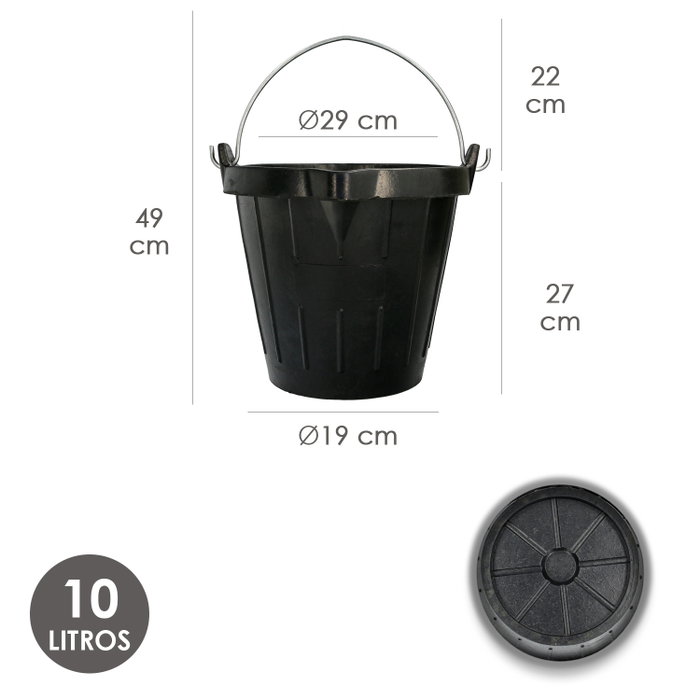 WOLFPACK LINEA PROFESIONAL Seau de Chantier Industriel en Caoutchouc 10 Litres Noir