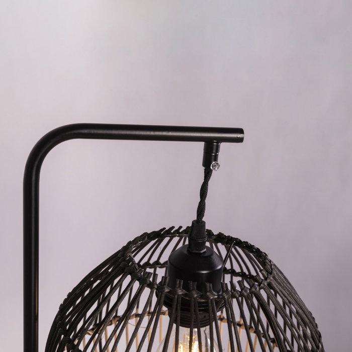 Lampe de Table Granada Rotin Métal Noir [SKD-T1021] E27 Naturel Boho-Chic