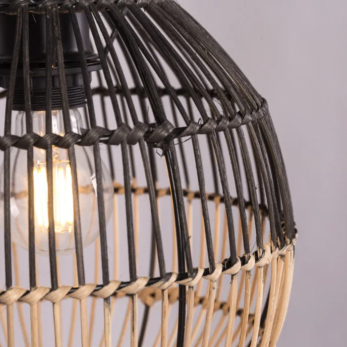 Lámpara de Mesa Lampe de table décorative Granada SKD-T1021 en rotin naturel et métal noir - Douille E27 - Ambiances naturel, méditerranéen, boho-chic
