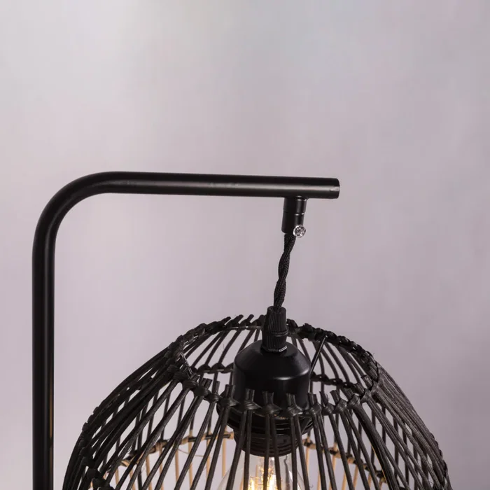 Lámpara de Mesa Lampe de table décorative Granada SKD-T1021 en rotin naturel et métal noir - Douille E27 - Ambiances naturel, méditerranéen, boho-chic