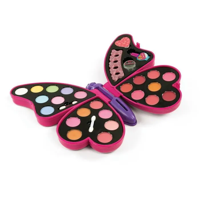 Clementoni - Palette de maquillage papillon - Coffret de fards à paupières, rouges à lèvres et vernis à ongles avec miroir - Jeu créatif pour enfants à partir de 6 ans