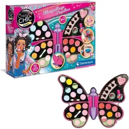 Clementoni - Palette de maquillage papillon - Coffret de fards à paupières, rouges à lèvres et vernis à ongles avec miroir - Jeu créatif pour enfants à partir de 6 ans