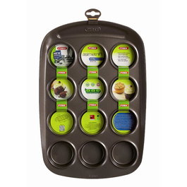 Pyrex 1452002 Moule à Muffins 12 Trous en Acier Carbone Antiadhésif, Poignée Extra-Large, Pour Four et Lave-Vaisselle, 38x25 cm