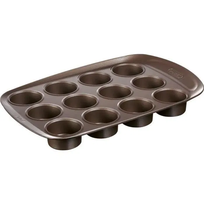 Pyrex 1452002 Moule à Muffins 12 Trous en Acier Carbone Antiadhésif, Poignée Extra-Large, Pour Four et Lave-Vaisselle, 38x25 cm