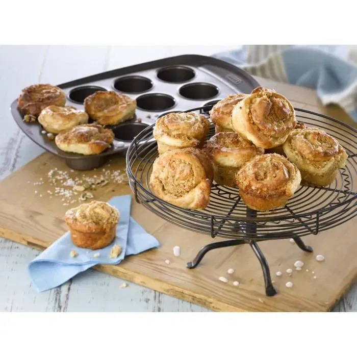 Pyrex 1452002 Moule à Muffins 12 Trous en Acier Carbone Antiadhésif, Poignée Extra-Large, Pour Four et Lave-Vaisselle, 38x25 cm