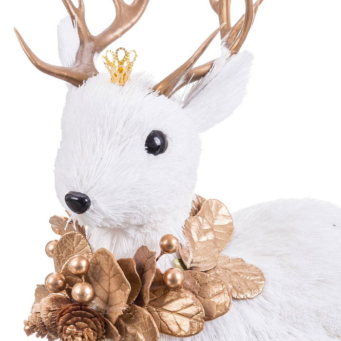 BigBuy Home Décoration de Noël Cerf Blanc et Or