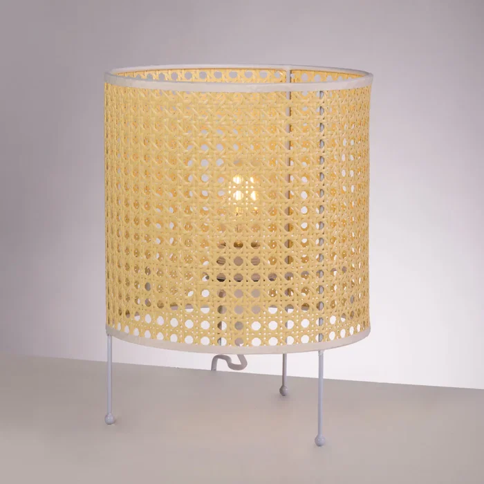 Lampe de table en rotin Shakhty SKD-T1009, design naturel boho-chic rétro, douille E27