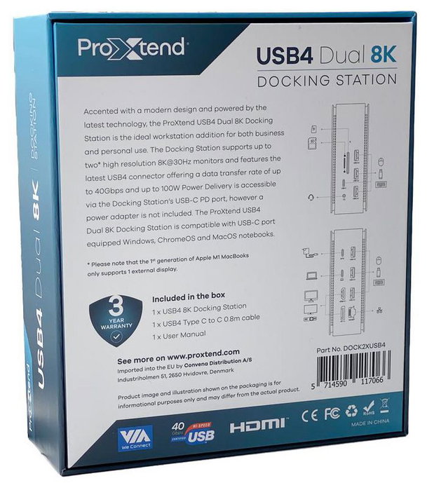 ProXtend USB4 Dual 8K Docking Station, Dark Silver