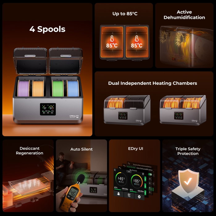 Creality Space Pi X4 Sécheur de filament avec double chambre de chauffage independente de 400W Creality Space Pi X4 Sécheur de filament avec double chambre de chauffage independente de 400W
