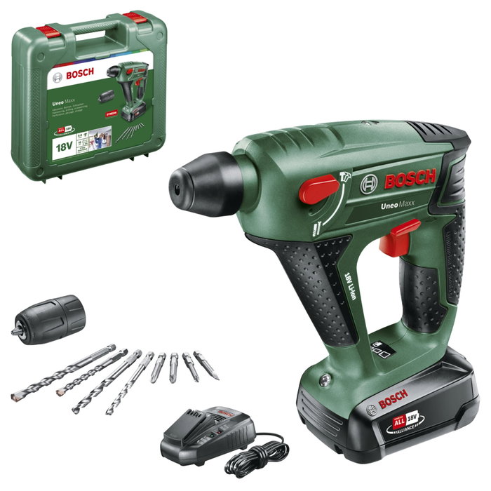 Bosch Uneo Maxx Perforateur sans fil 18V SDS avec batterie 2,5 Ah et accessoires