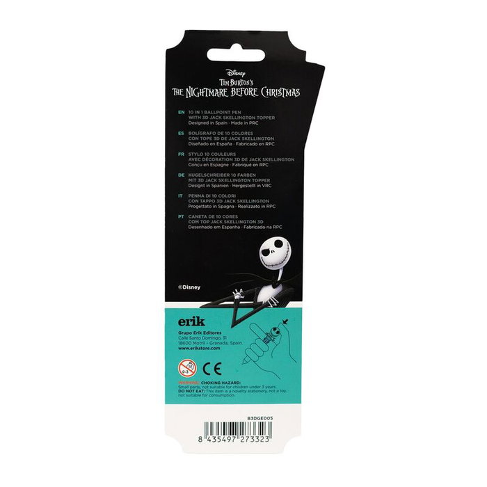 Disney The Nightmare Before Christmas Jack Skellington Stylo à bille 3D avec topper - 10 couleurs