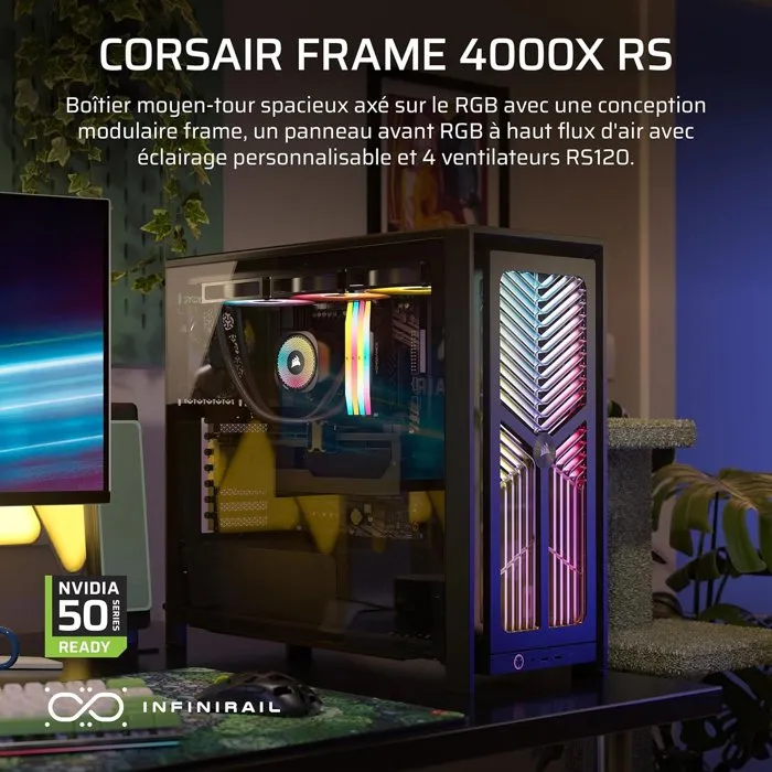 Corsair Boîtier PC FRAME 4000X RS Moyen Tour Noir 4 Ventilateurs RS120 ARGB