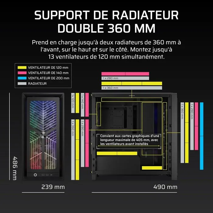 Corsair Boîtier PC FRAME 4000X RS Moyen Tour Noir 4 Ventilateurs RS120 ARGB